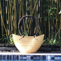 Handwoven Elephant Grass Market Basket with Leather Tassel