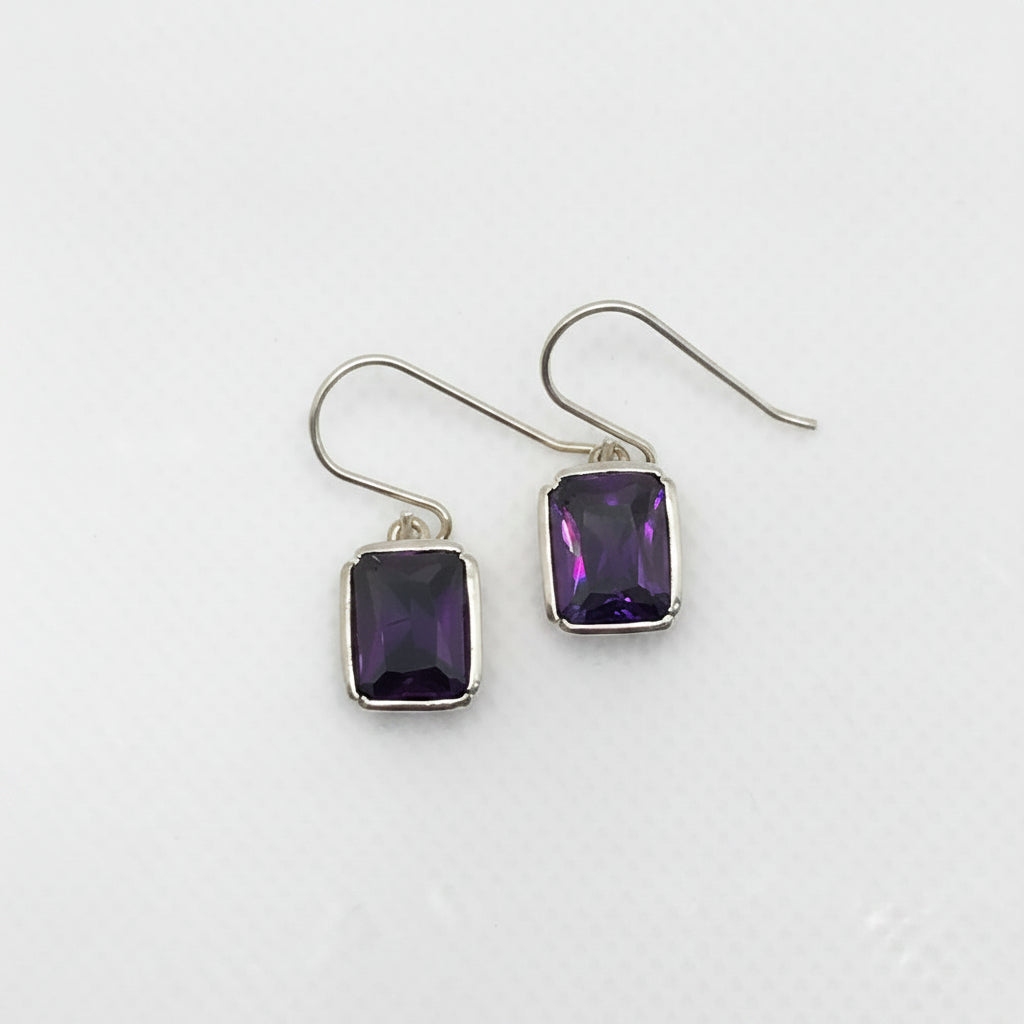 Solid Square Amethyst Earrings