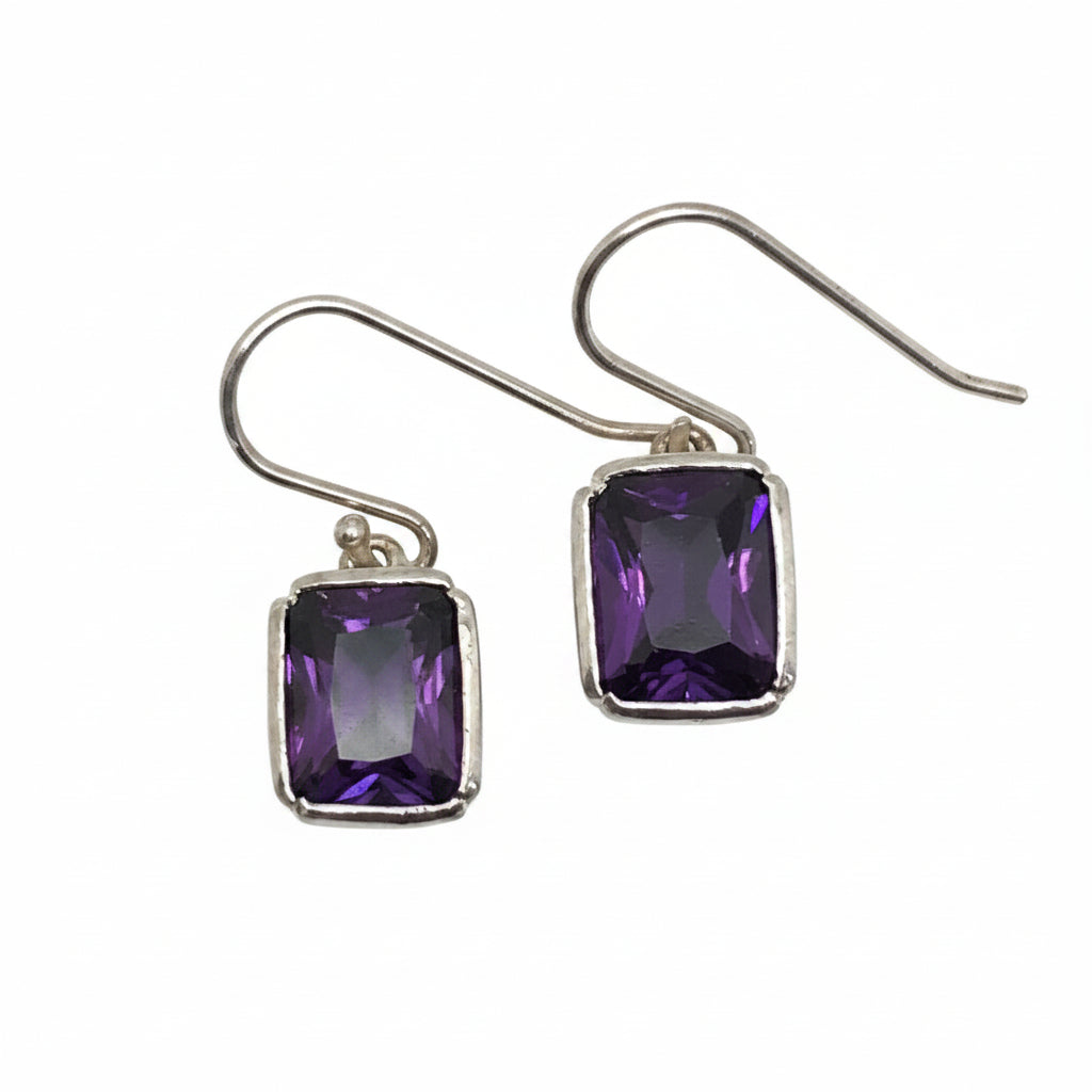 Solid Square Amethyst Earrings