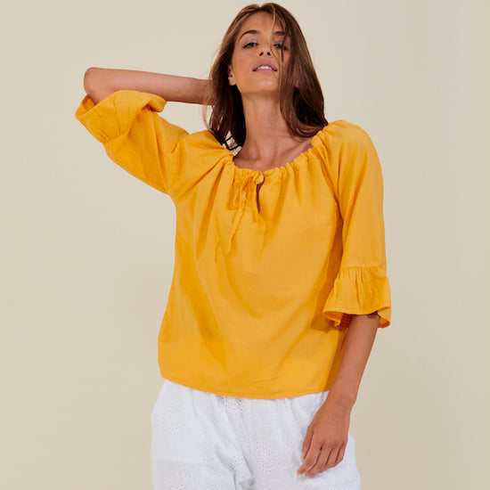 Blueberry Flounce Top in mango