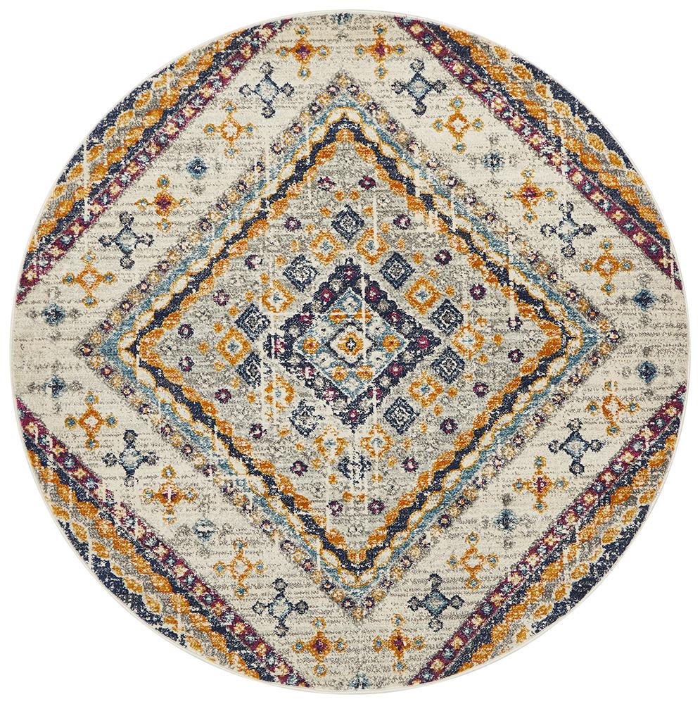 Babylon 203 White  Round Rug