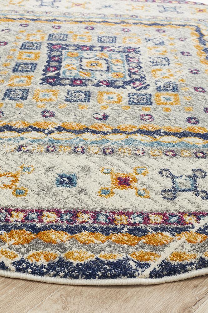 Babylon 203 White  Round Rug