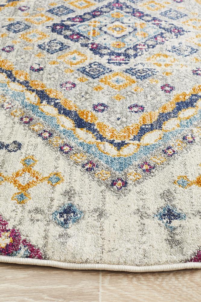 Babylon 203 White  Round Rug