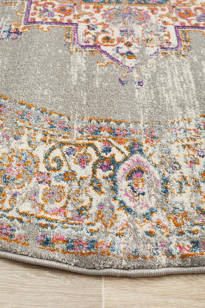 Babylon 211 Grey  Round Rug