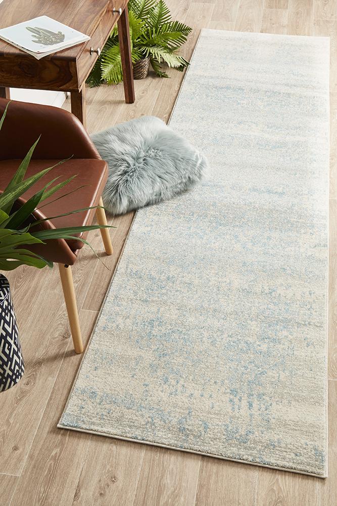 Evoke Glacier White Blue Transitional Runner Rug