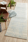 Evoke Glacier White Blue Transitional Runner Rug