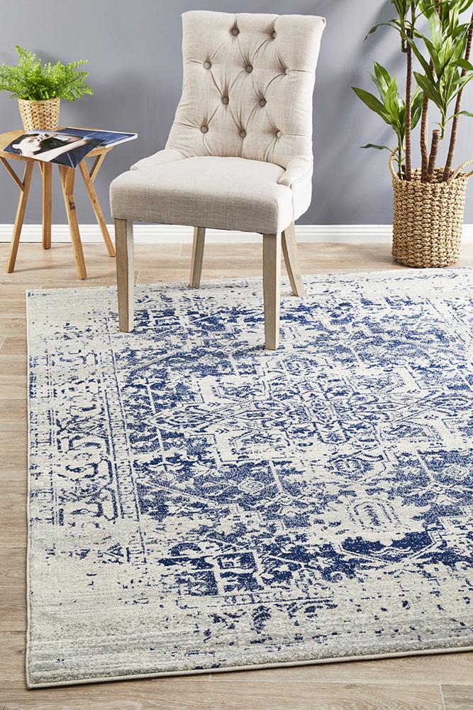 Evoke Horizon White Navy Transitional Rug