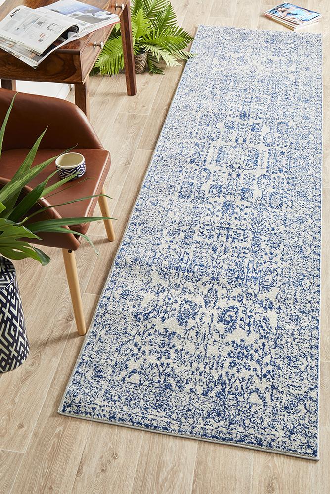 Evoke Frost Blue Transitional Runner Rug