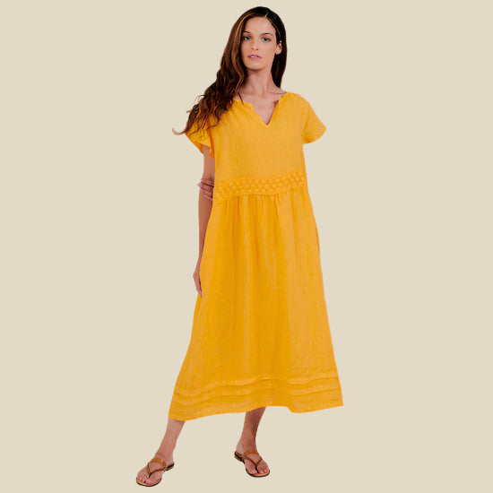 Linen Lace Trim Dress