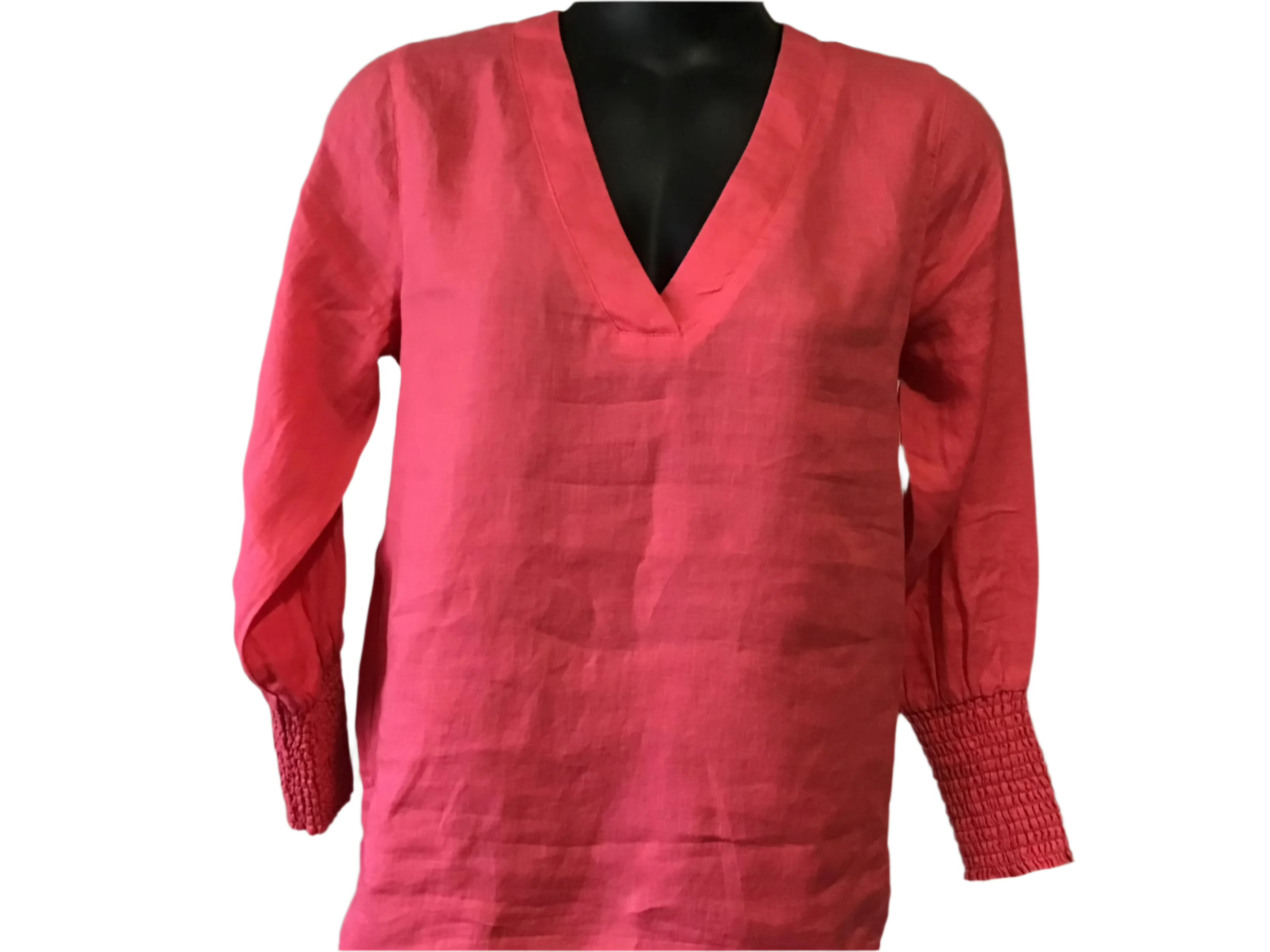 Shirred Sleeve V Neck Top