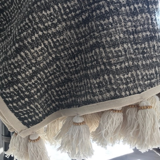 Tribal print linen throw with tassels