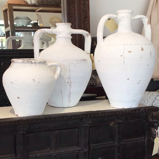 White Turkish Amphora Pot Tall