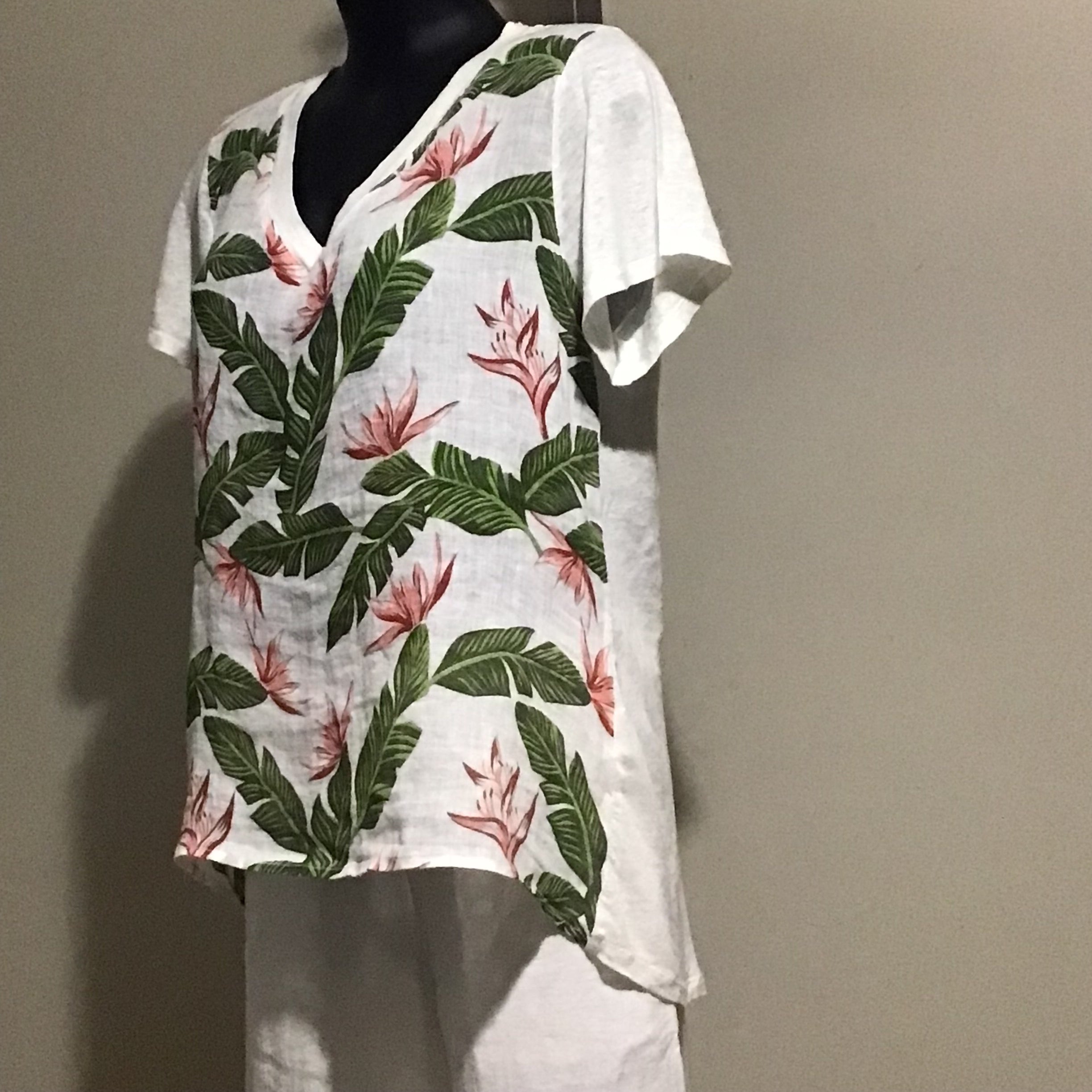 Printed Linen Long T Shirt
