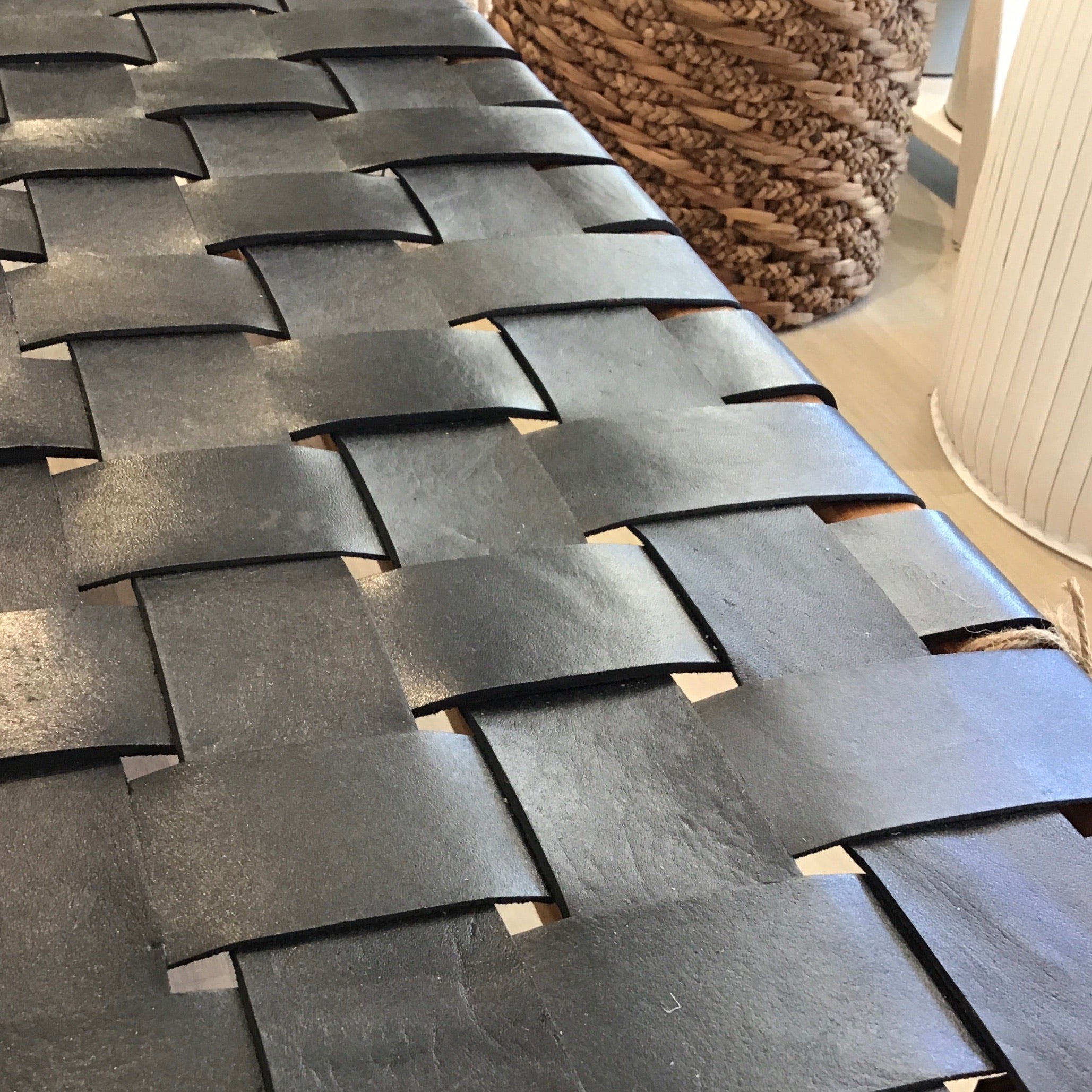 Teak Bench Leather Seat