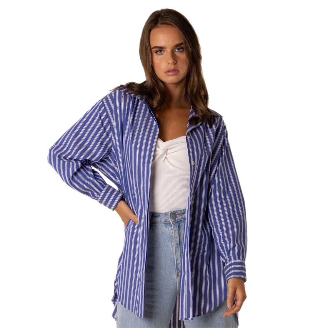 Blue Stripe Boyfriend Shirt