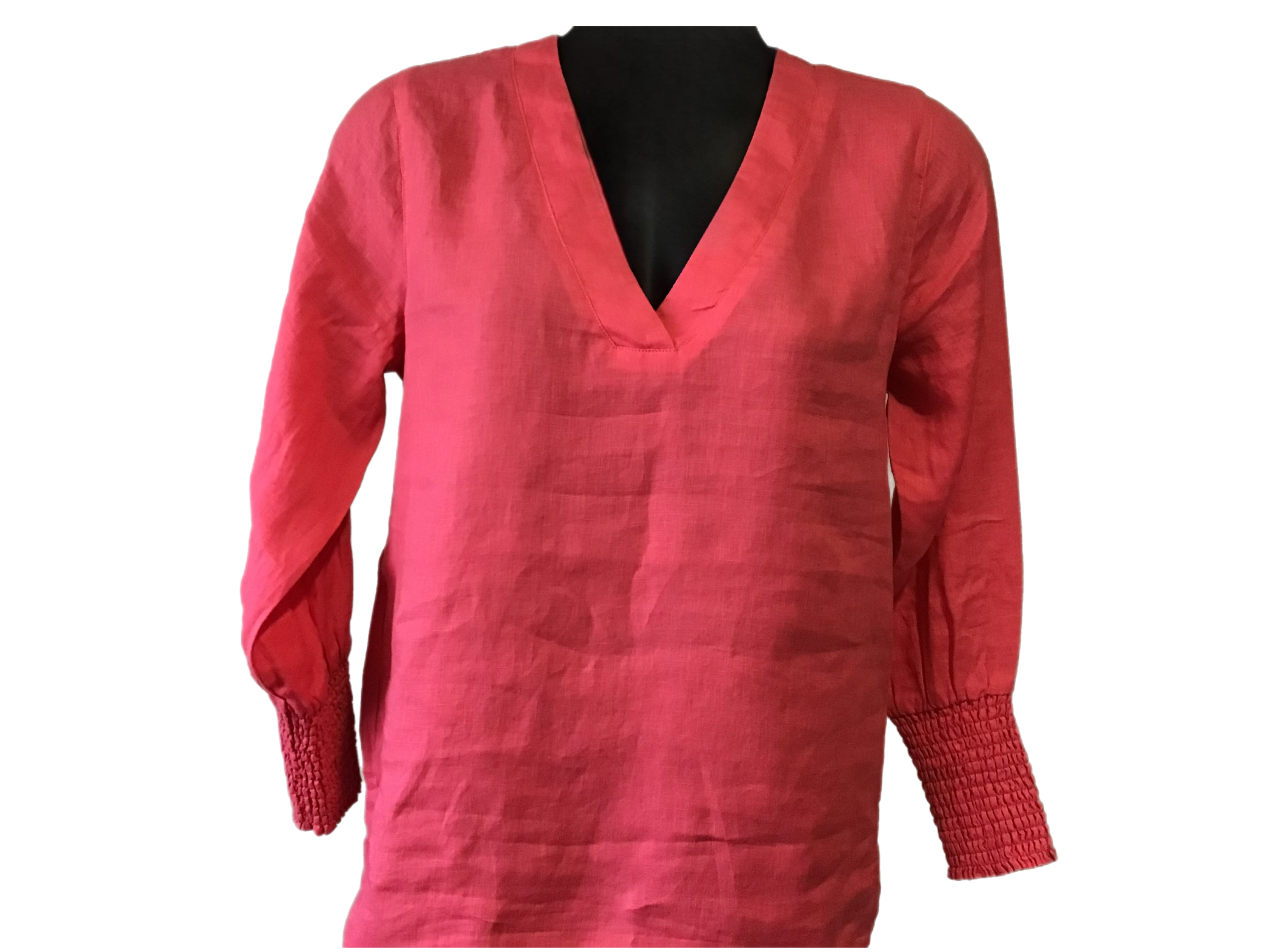 Shirred Sleeve V Neck Top